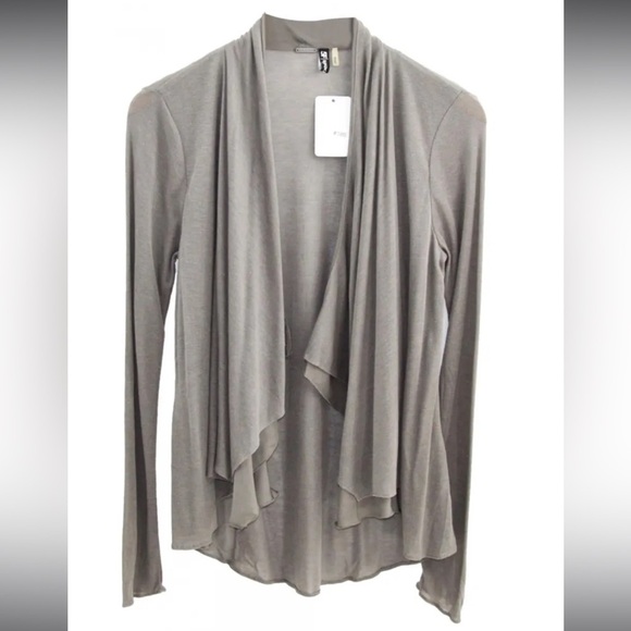 Elie‎ Tahari Sz XS gray Silk Cascade front lightweight cardigan long sleeves - Picture 7 of 8